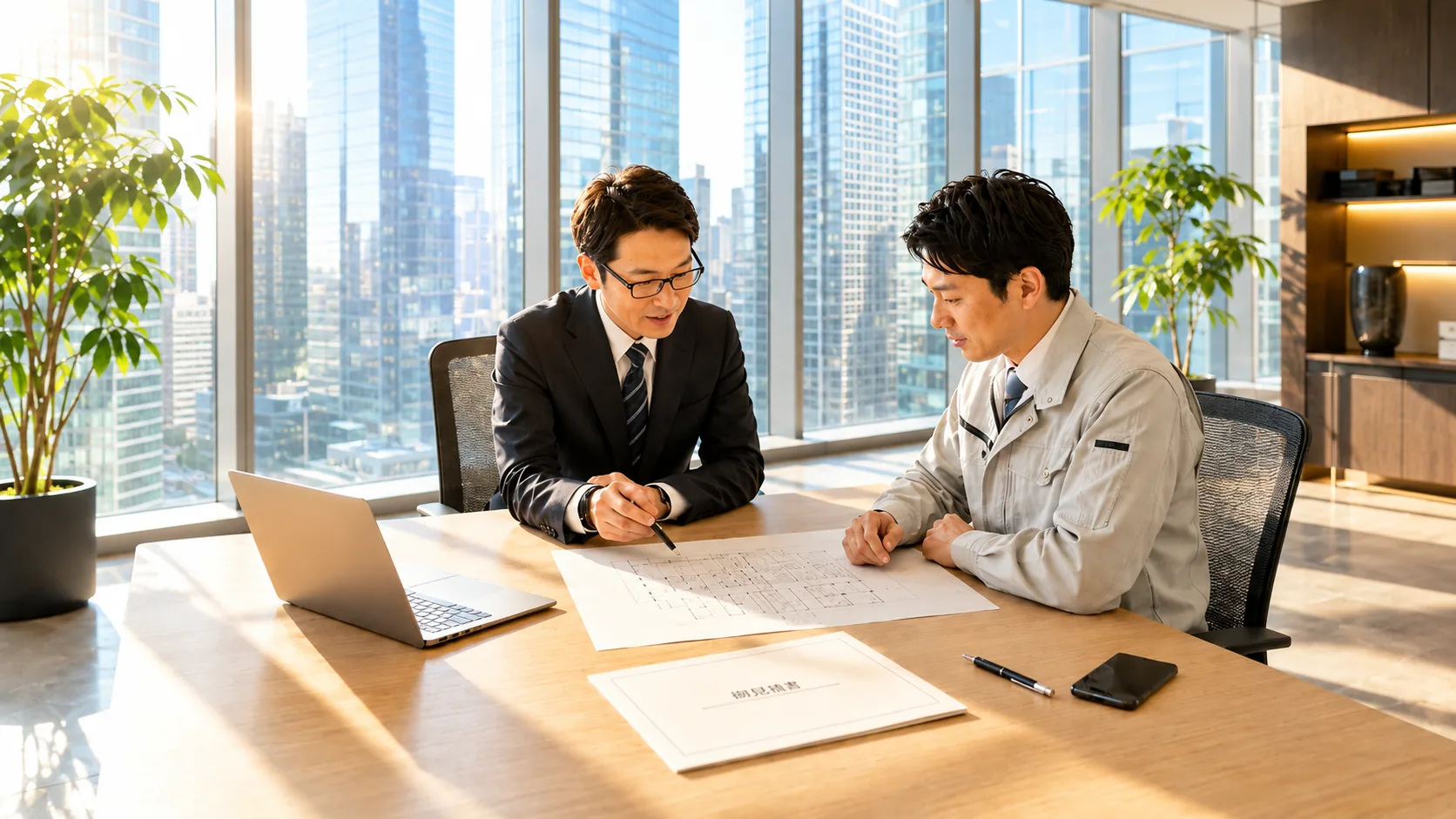 オフィス移転に伴うITインフラ整備を打ち合わせる様子